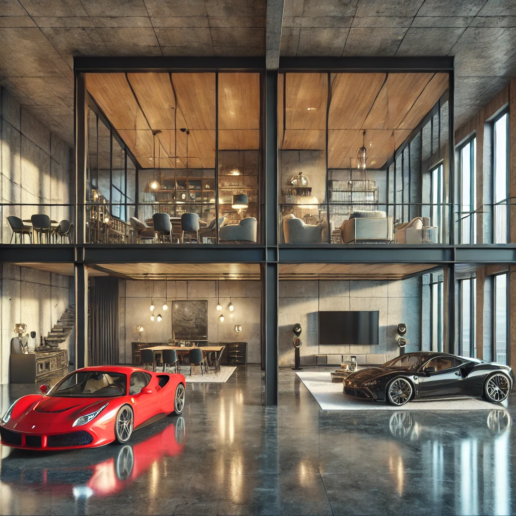 Loft interior with mezzanine level