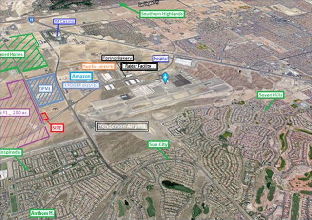 Aerial map of Henderson Airport and surrounding communities